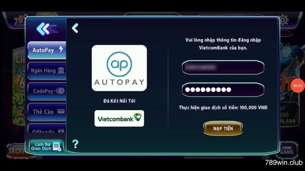 Nạp tiền autopay tại 789 Club